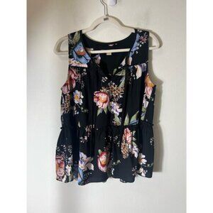 Cooper and Ella Black Floral Sleeveless Blouse Sz M